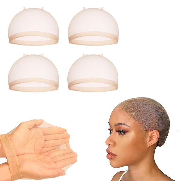 4 PCS Unisex Stretch Wig Cap with Close End,Nude Stocking Cap for Wigs,Bald Cap for Wigs,Stretchy & Breathable(Camel)