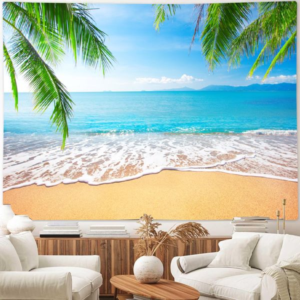 FENDROM Summer Beach Theme Tapestry Wall Hanging Palm Trees Ocean Sea Beach Wave Scenery Wall Art Tropical Nature Tapestry Holiday Home Decor for Bedroom Living Room