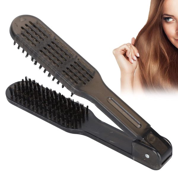 Hair Straightening Comb, Double Sided Double Brush Comb Hard Straightener Barber Bristle Straightener With Handle, For Hair Styling