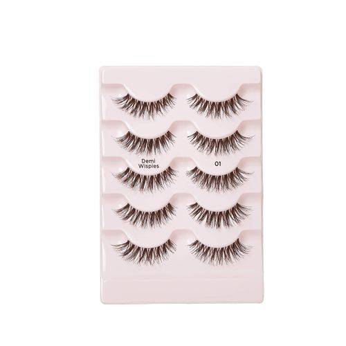 iENVY False Eyelashes and Lash Adhesive Set Demi Wispies Natural Lashes 5 Pairs Fake Eye Lashes (Black)