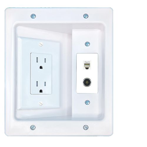 RiteAV Phone TOSLINK Recessed Wall Plate Cable Concealer Management Kit with Power Outlet Hides Cords and Cables