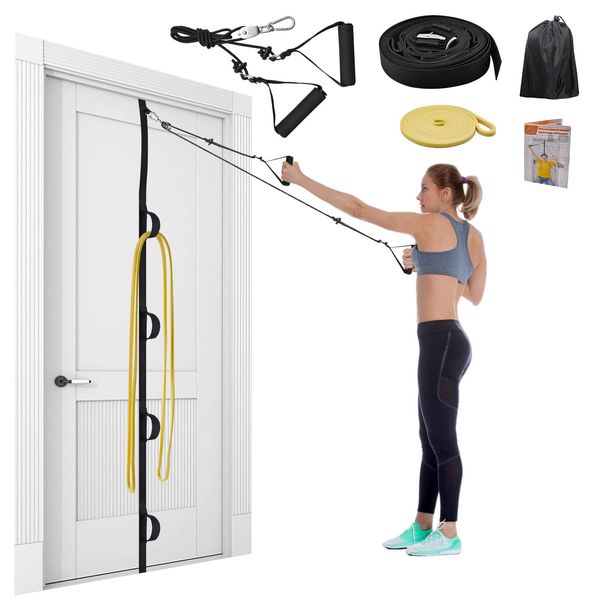 ATENTO Shoulder Rehab Pulley System with Foam Handles│Arm Pulley with Muti-Anchor Door Strap for Physical Therapy Exercises │Latex Resistance Bands for Assisting Rotator Cuff, AC Joint, Shoulder Pain