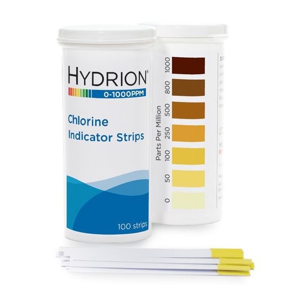 HYDRION CH-1000 Free Chlorine Based Sanitizer Solution Test Strips 0-1000ppm 100