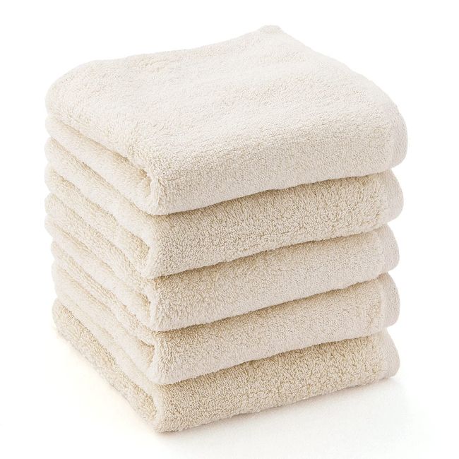 Towel Factory Lab, Hotel Specifications, Face Towels, Set of 5, Precious Vanilla Ivory, Strong Absorption, 004, Approx. 13.4 x 31.5 inches (34 x 80 cm)