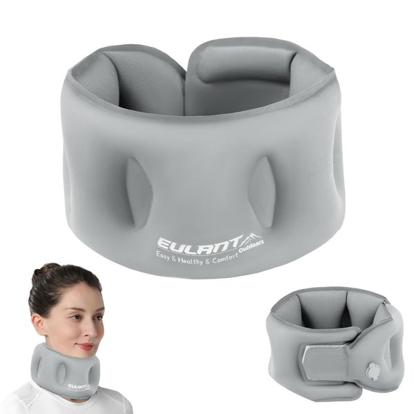 EULANT Inflatable Travel Pillow for Neck Support,Blow Up Neck Pillows for Airplanes/Sit to Sleep/Office,Soft Cervical Neck Collar for Keeping Vertebrae Stable and Aligned,Compact & Easy to Carry,Grey