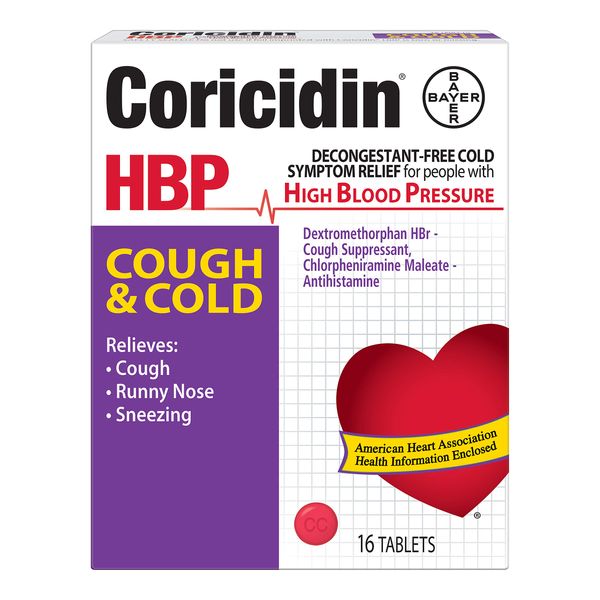Coricidin HBP Antihistamine Cough & Cold Suppressant Tablets, 16 Tablets (Pack of 5)