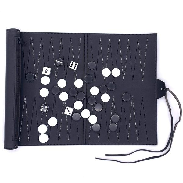 Travel Backgammon Set - PU Leather Backgammon Sets - Roll-Up Travel Backgammon Game -Tactical Board Game Ideas (PU Leather)