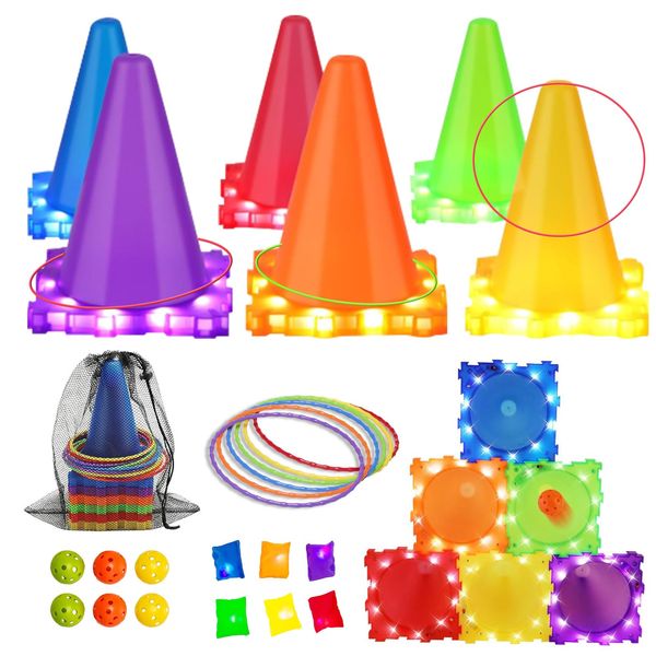 Carnival Games for Kids with LED Lights, 3 in 1 Outdoor Toys for Toddlers - Ring Toss Game, Bean Bag Toss Game, Children's Indoor Play, Yard Lawn Game for Family Party