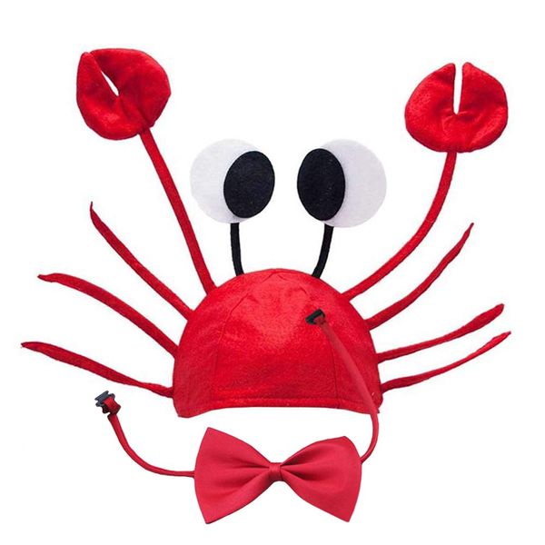 Lifreer Crab Hat, Adjustable Red Crab Hat Costume Fancy Hats + Red Wine Bow Tie for Halloween Christmas Easter Party Decoration Adult Boys Girls