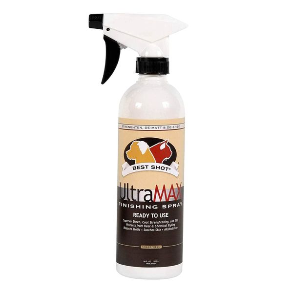 Best Shot UltraMAX Pro Finishing Spray, Ideal Detangler Spray for Pets, Hydrating and Soothing Pet Grooming Spray, for Dogs and Cats, 17 Oz.