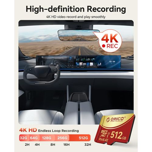 ORICO F3 512GB microSDXC Memory Card 180MB/s Read 160MB/s Write U3 V30 A2 Professional Grade 4K UHD High Speed TF Card Compatible with GoPro/DJI/Car Recorder/Nintendo Switch