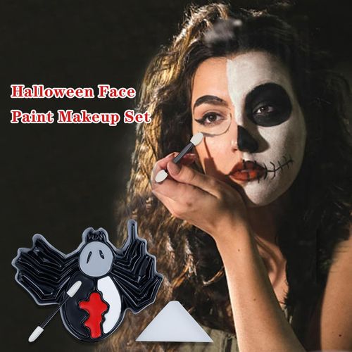 Black White Face Body Paint Set, White Black Red Grey Face Body Paint + Sponge + Brush, Cream Washable Formula Face Painting Face Painting Kit for Halloween Cosplay, Skeleton Skull, SFX Special (01)