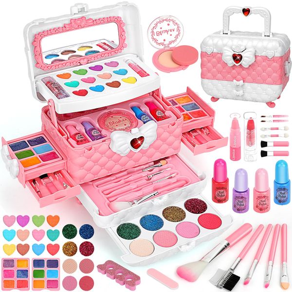 Kinderschminke Set Mädchen, Flybay Kinder Schminkkoffer Mädchen Spielzeug, Waschbar Kinder Schminkset Halloween Weihnachts Geburtstags für 4 5 6 7 8 9 10 11 Jahre Mädchengeschenk