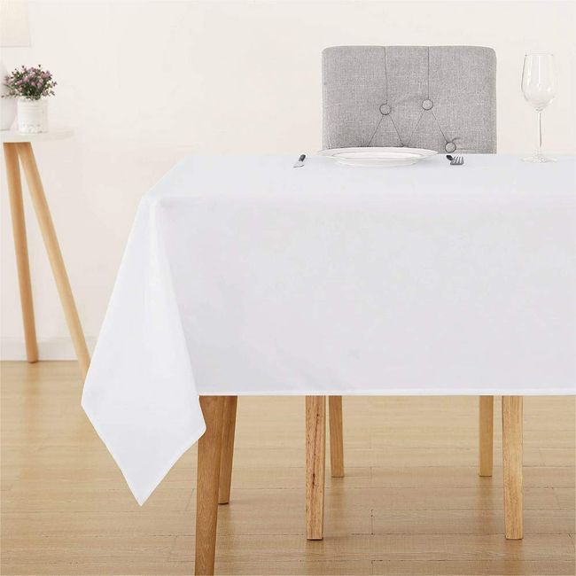 Sourcemall Tablecloth, White, Solid, 100% Cotton, Table Cover, Heat Resistant, Rectangle, Suitable for Receptions, Weddings, Parties, Exhibitions (55.1 x 70.9 inches (140 x 180 cm)