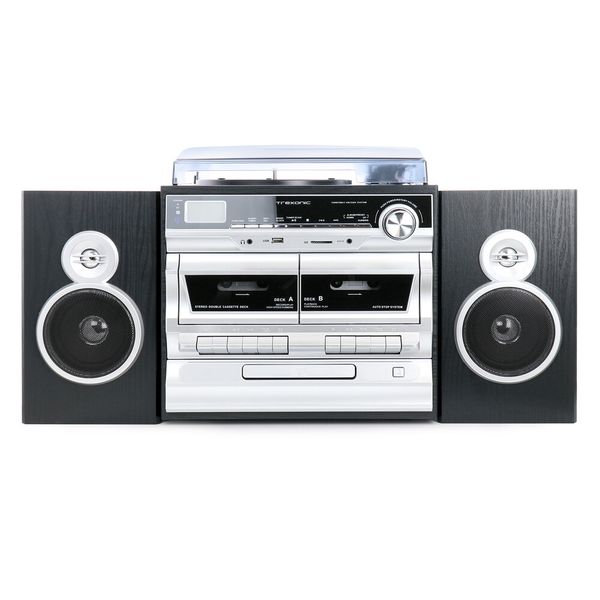 Trexonic Trx-11Bs 3-Speed Vinyl Turntable Home Stereo System Cd Player Double