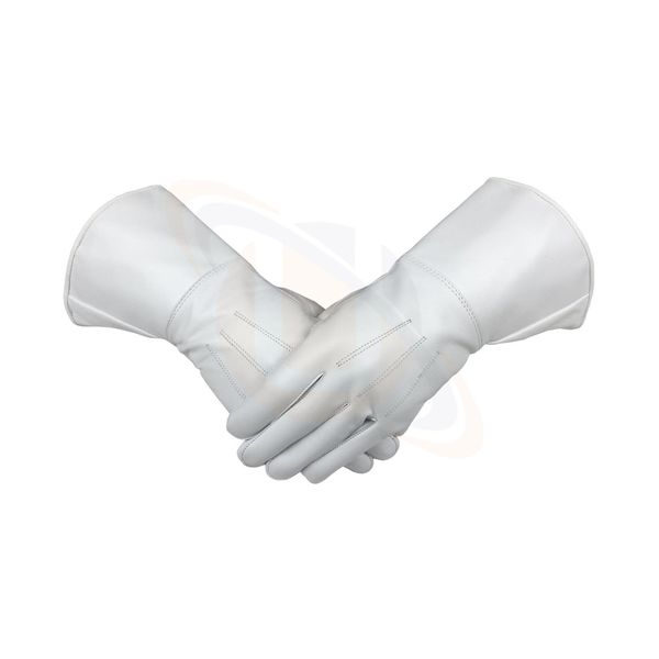 Masonic White Piper Drummer Leather Gauntlets/Gloves Plain (Large)