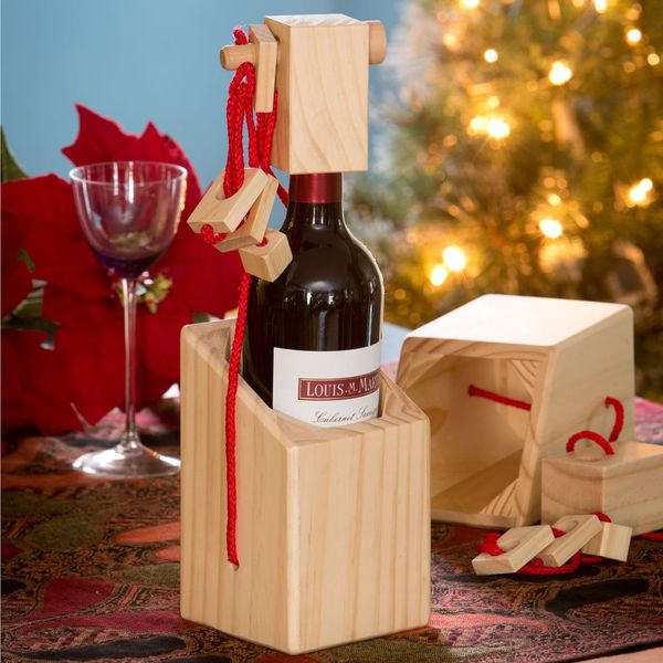 Bits and Pieces - Bewildering Wine Bottle Brainteaser - Wooden Wine Bottle Puzzle - Great Gift for The Wine Lover