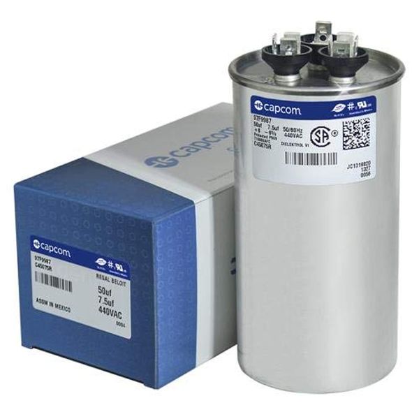 97F9987 50 + 7.5 uf MFD 440 Volt VAC - GE Genteq Replacement Round Run Capacitor by Capcom