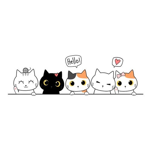 2pcs Row of Cute Cartoon Cats Vinyl Decal 7.87"x2.95", Playful Feline Sticker for Car, Laptop, Window, Notebook, Cat Lover Gift | #JT38