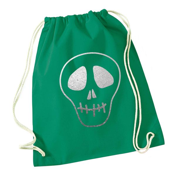 Flox Creative Green Drawstring Bag Metallic Silver Skull