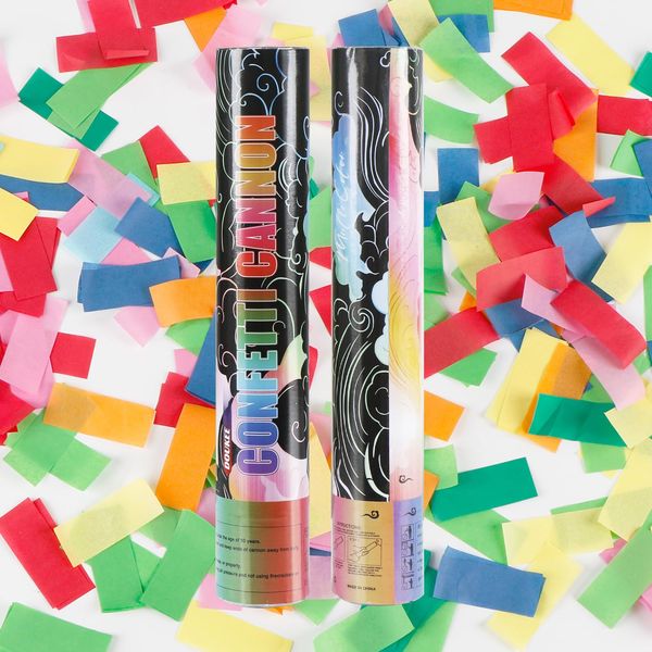 Biodegradable Confetti Cannon Poppers, DOUKEE Multicolor Confetti Shooter, Party Popper 2PK for Celebration, Birthday, Graduation, New Year's Eve Party