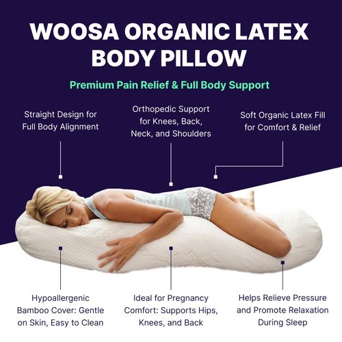Woosa Body Pillow Side Sleeper - Pain Relief Latex Pregnancy Pillow - Best Body Pillow Memory Foam - Sleep Body Pillow for Adults - Organic Pregnancy Pillow for Neck and Shoulder Pain (Foam, Straight)