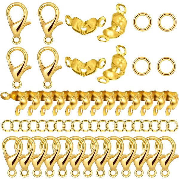 800 Pcs Jewelry Making Accessories Set with 100 Pieces Lobster Claw Clasp 200 Pieces Bead Tips Knot Covers and 500 Pieces Open Jump Ring Connectors DIY Jewelry Making Supplies Bracelets (Gold)