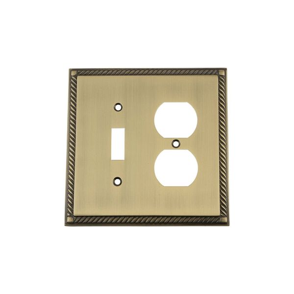 Nostalgic Warehouse 719755 Rope Switch Plate with Toggle and Outlet, Antique Brass