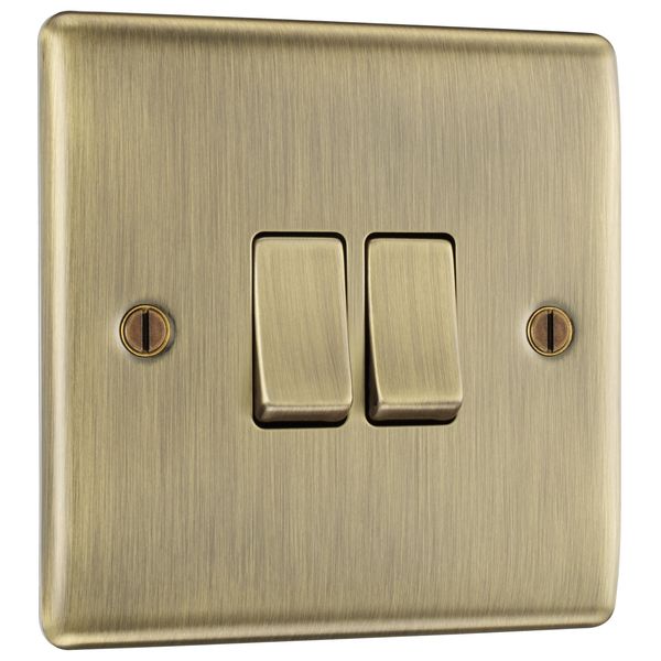 BG Electrical nab42 Double Light Switch, Antique Brass, 2-Way, 20A,16AX, 2 Way