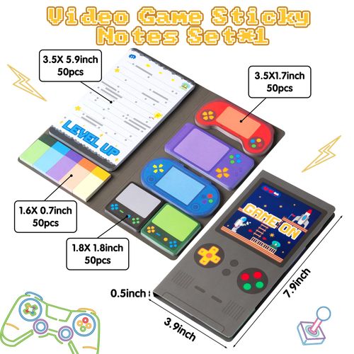WATINC Video Game Sticky Notes Set Self Adhesive Sticky Notes Page Markers Stationary Bookmark Stickers Writing Memo Pads for Children Office School Supplies Bookmark Stickers Gift for Teacher Student