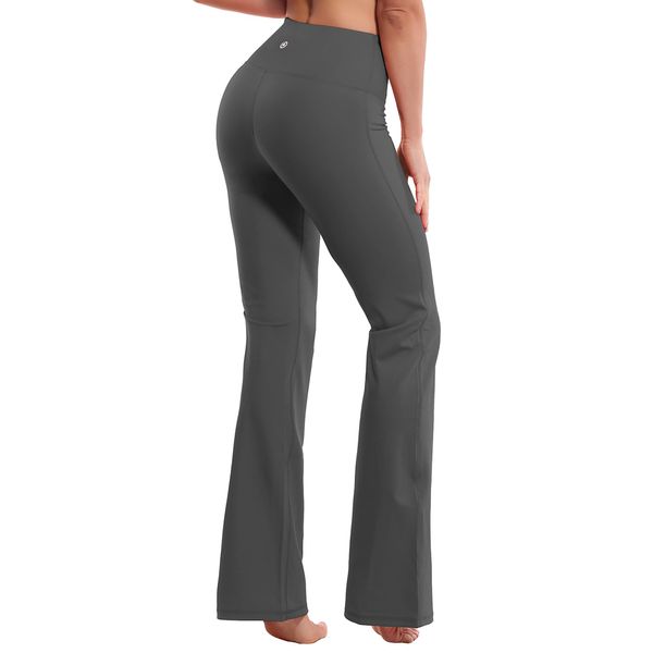 BUBBLELIME 29"/31"/33"/35"/37" 4 Styles Women's High Waist Bootcut Yoga Pants - Basic Nylon_SHADOWCHARCOAL L-29 Inseam(2)