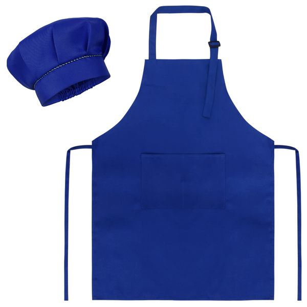 SUNLAND Kids Apron and Hat Set Children Chef Apron for Cooking Baking Painting (Royal Blue, M)