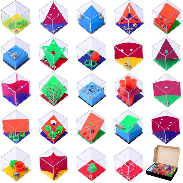 Blcculi 24 Pcs Brain Teaser Puzzles for Kids,Balance IQ Maze Game Mini Fidget Puzzle Box,Mini 1.57 Inch Maze Puzzle Cubes,IQ Maze Game Puzzle Balance Game Challenges,Mind Maze Game Party Favor Games