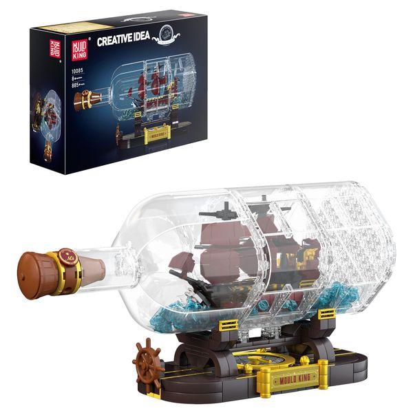 Mould King Ship in a Bottle Building Blocks, Collectible Ann Queens Revenge Pirate Ship in a Bottle, Pirate Ship Model Kit Building Toys Ship Building Kits for Adults and Kids Aged 8+ (885 PCS)