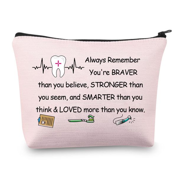 Dental Makeup Bag Dentist Gifts for Women Dental Hygienist Gifts Dental Assistant Gifts Dentist Cosmetic Bag Travel Bag Zipper Pouch (Dental pink)