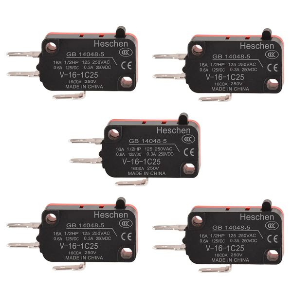 Heschen Microswitch, V-16-1C25, SPDT, Pin Button, 16A 250VAC, 5PCS