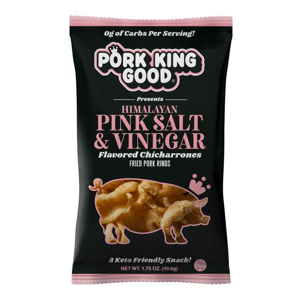 Pork King Good Himalayan Pink Salt & Vinegar Pork Rinds (Chicharrones) (4 Pack) Keto Friendly Snack