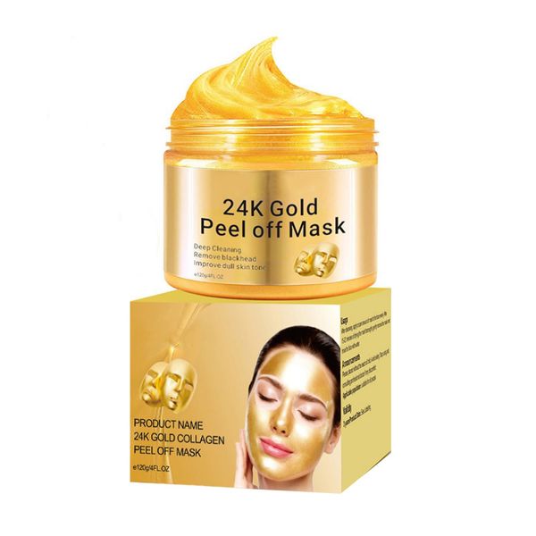 24K Gold Peel Off Mask,Anti-Aging Firming Peel Off Face Mask,With Hyaluronic Acid and Collagen,Deep Cleansing, Moisturizing Removes Blackheads,Reduces Fine Lines＆ Wrinkles Great for All Skin 120g