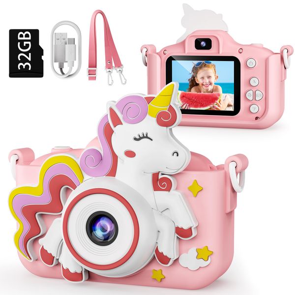 Kids Camera, Unicorn Toys Camera with Selfie 1080P HD Video, Christmas Birthday Gifts for Girls, Toddler Digital Camera Toys Gifts for 3 4 5 6 7 8 Year Old Girls and Kids