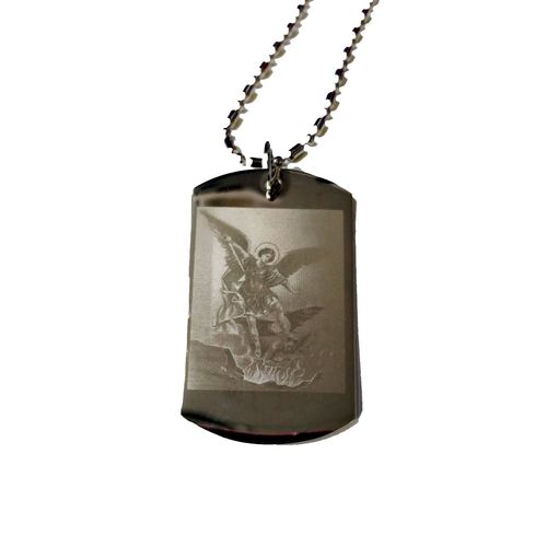 Hat Shark Christian Jesus Christ Angel Prayer to St Michael The Archangel Double Sided Logo - Military Dog Tag, Luggage Tag Metal Chain Necklace