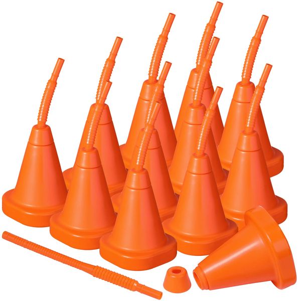 Gerrii Plastic Race Car Party Cups with Straws Construction Cone Cups Bulk Cones Shaped Party Cups Reusable Race Car Birthday Supplies Set for Traffic Party Favor, 10 oz (Orange, 12 Pieces)