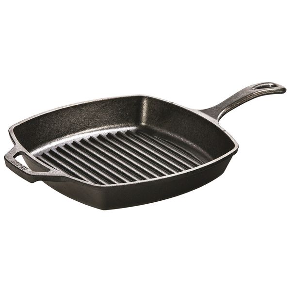 Lodge L8SGP3 Cast Iron Square Grill Pan, Pre-Seasoned, 10.5-inch