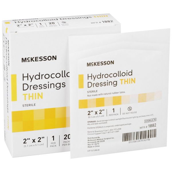 McKesson Thin Hydrocolloid Dressing 2 x 2" Square Thin Film Backing 20 per Box