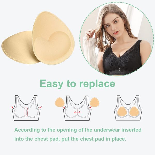 SKENGWEL 4 Pairs Women's Triangle Bra Pads Inserts Removable Push Up Sports Bra Cups Replacements for Bikini Top Swimsuit (4 Pairs Beige b/c)