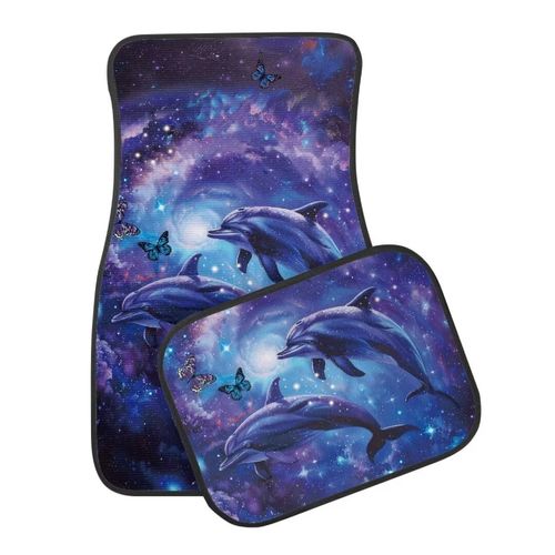 Allhaitong Dolphin Galaxy Print 4 Piece Car Floor Mats 3D All Weather Car Protector Mat Full Set for SUV Truck Auto Sedan Van