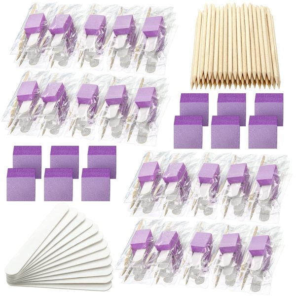 100 Sets Disposable Manicure Kit Includes Wood Nail File Wood Stick and Buffer Basics 3 Piece Nail Kit Manicure and Pedicure Kits Individually Package for Home Travel Salon Use