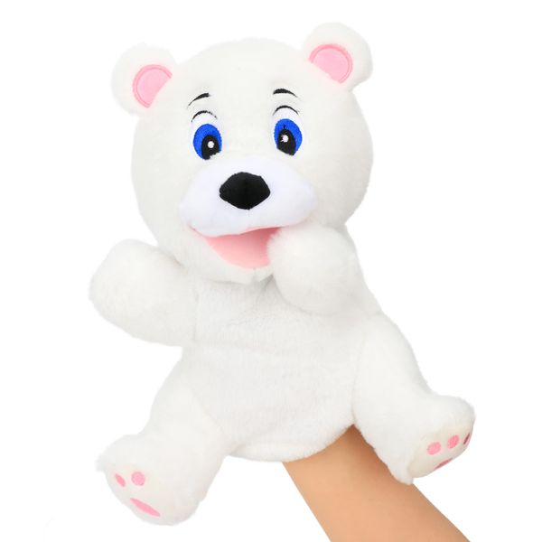 Hopearl Plush White Bear Hand Puppet with Open Movable Mouth for Imaginative Play, Role Play, Interactive Toy for Storytelling Teaching Puppet Theater, Gifts for Kids Boys Girls, 11.5''