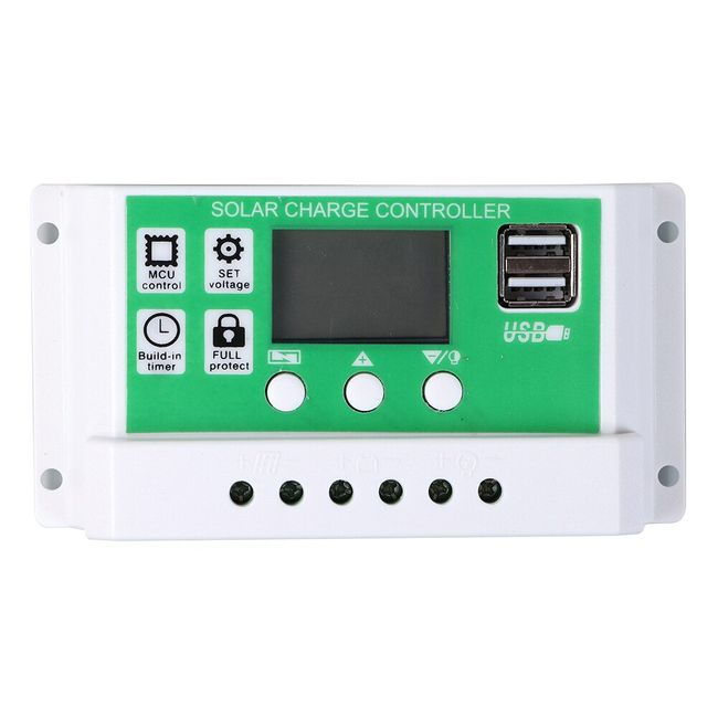 30A Solar Charge Controller 12V/ 24V PWM Solar Panel Timer & Setting Dual  USB