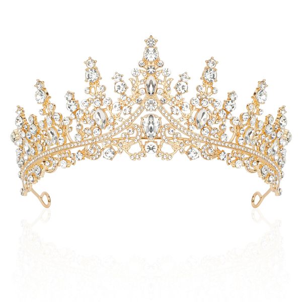 Gold Tiara for Women,Queen Crown Birthday Crown Adult Woman Crowns for Women Bride Rhinestone Hair Accessory Birthday Crown for Girls Wedding Headpiece for Bride Prom Accessories for Women