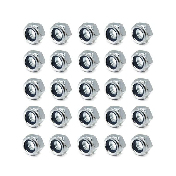 M6 Nyloc Steel Nuts (BZP), Self Locking Nuts with Nylon Inserts (25 Pack)